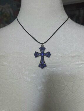 Y2k Blue Crystal Cross Pendant Necklace